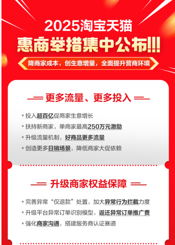 淘宝天猫公布2025年的12项惠商举措,保护商家权益,抵制羊毛党