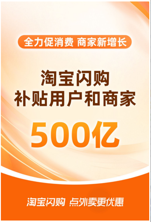 淘闪购宣布启动500亿元补贴扶持计划,来激发市场的消费活力